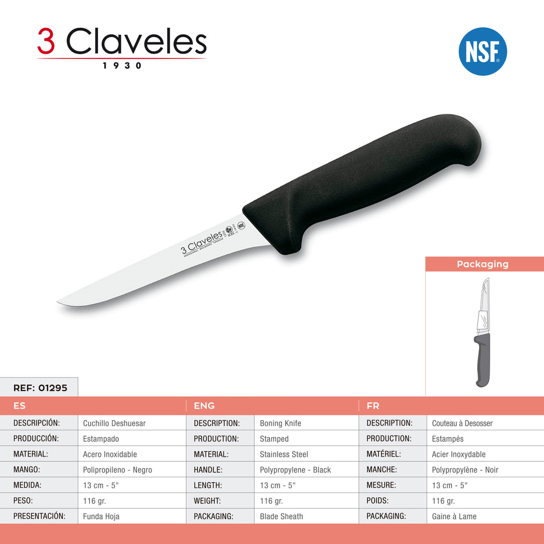 3 Claveles Gourmet - Kit Profesional de Cuchillo Jamonero Deshuesadores Chaira y Pinzas