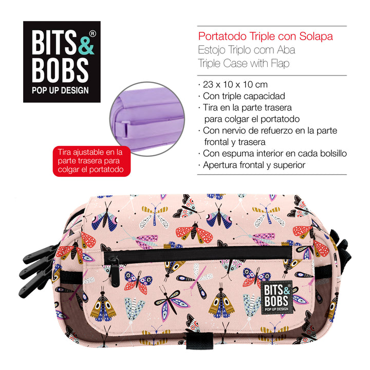 ColePack Design - Estuche Triple de 3 Cremalleras con Material Escolar Incluido. Butterfly