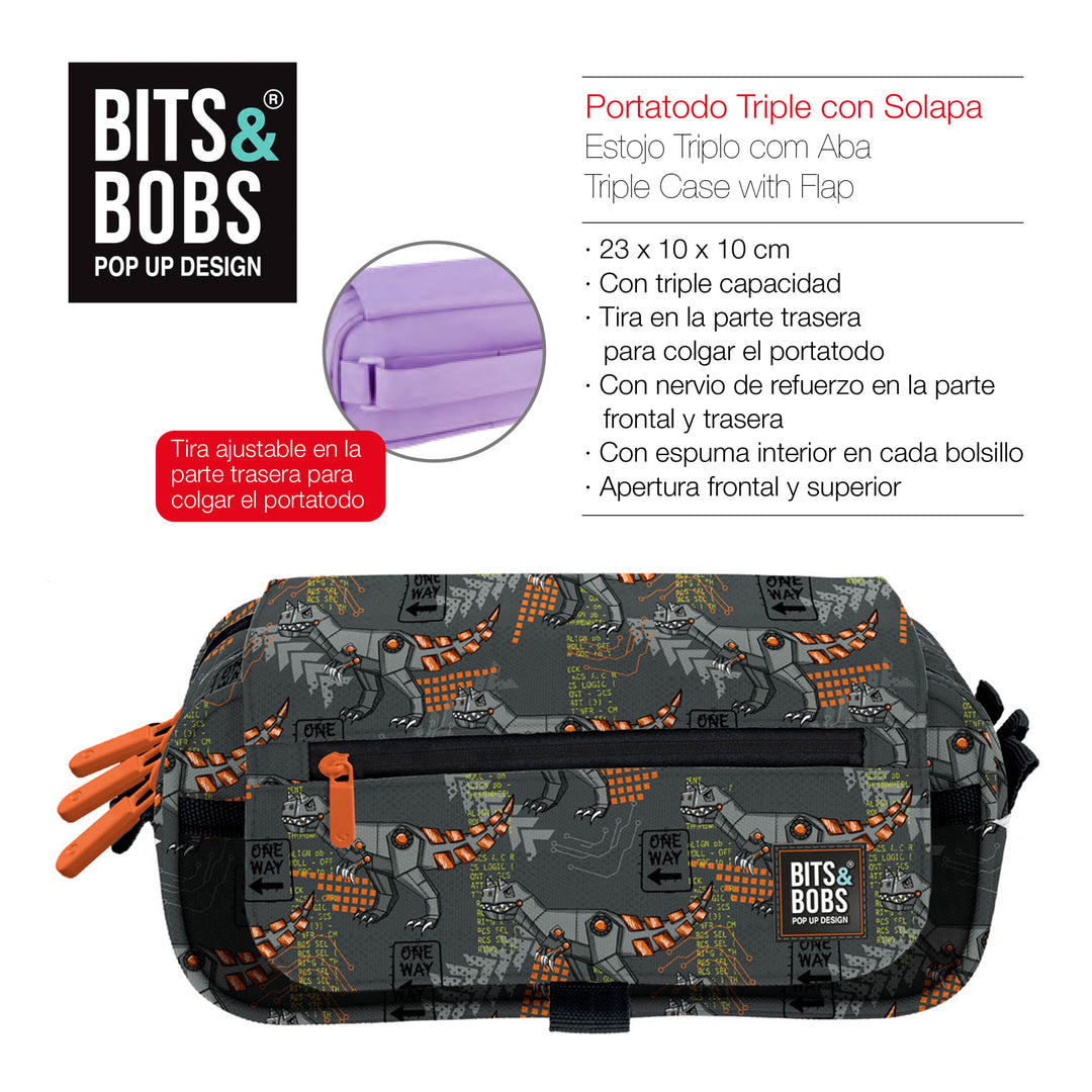 ColePack Design - Estuche Triple de 3 Cremalleras con Material Escolar Incluido. Rex