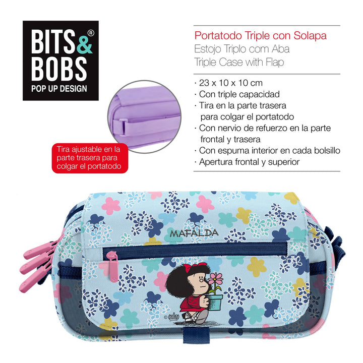 ColePack EcoDes - Estuche Triple de 3 Cremalleras con Material Escolar Incluido. Mafalda Lively