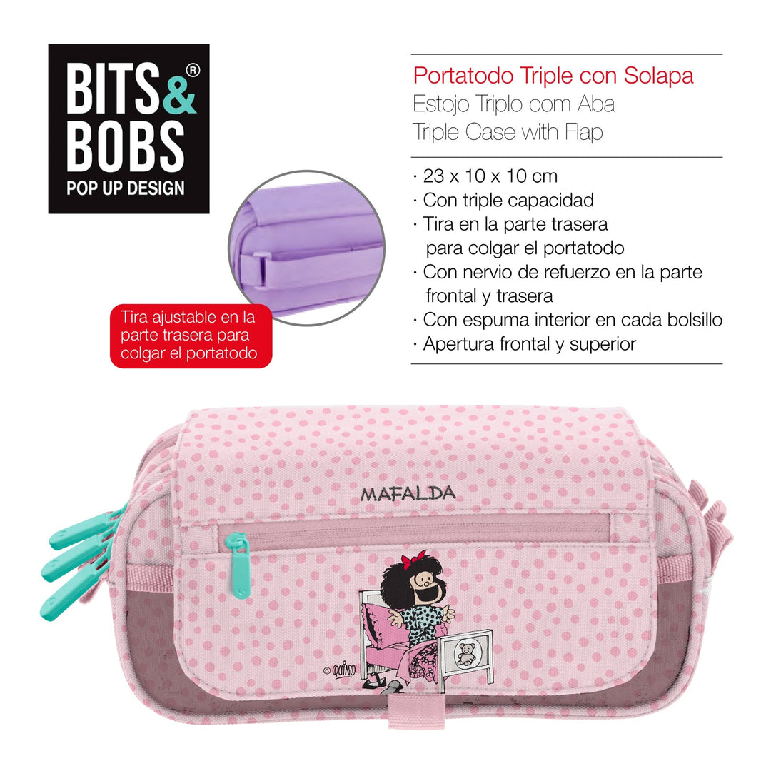 ColePack EcoDes - Estuche Triple de 3 Cremalleras con Material Escolar Incluido. Mafalda Morning