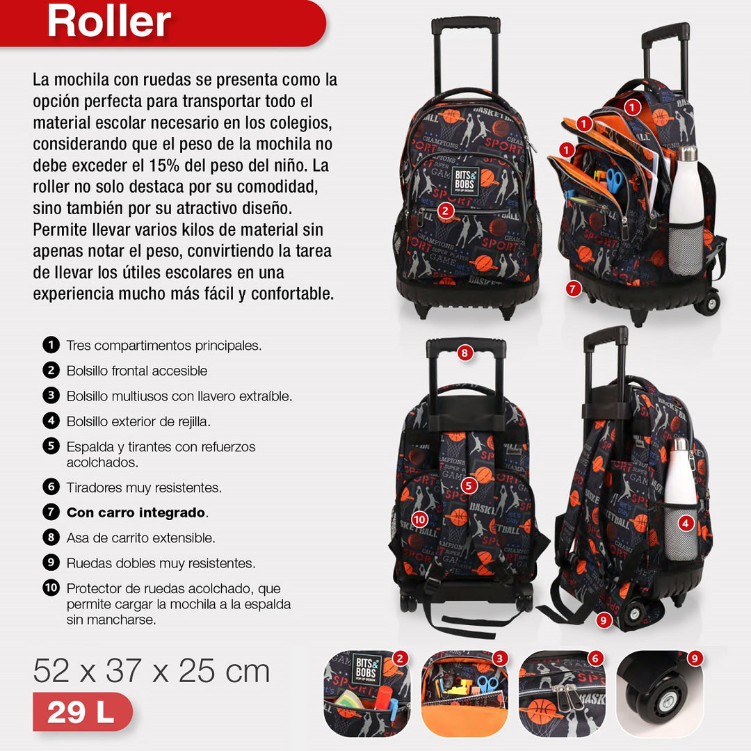 Grafoplás Design - Mochila Escolar 3 Cremalleras y Carrito Integrado. Acolchada. Mafalda Baby Cart