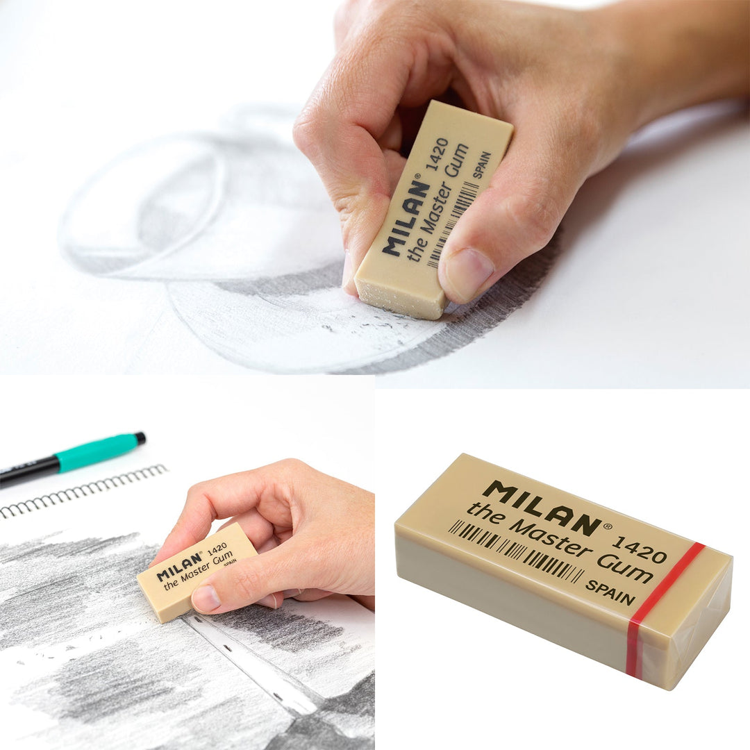 MILAN Art - Caja Metalica con 7 Lápices de Grafito 2 Gomas Especiales y 1 Sacapuntas