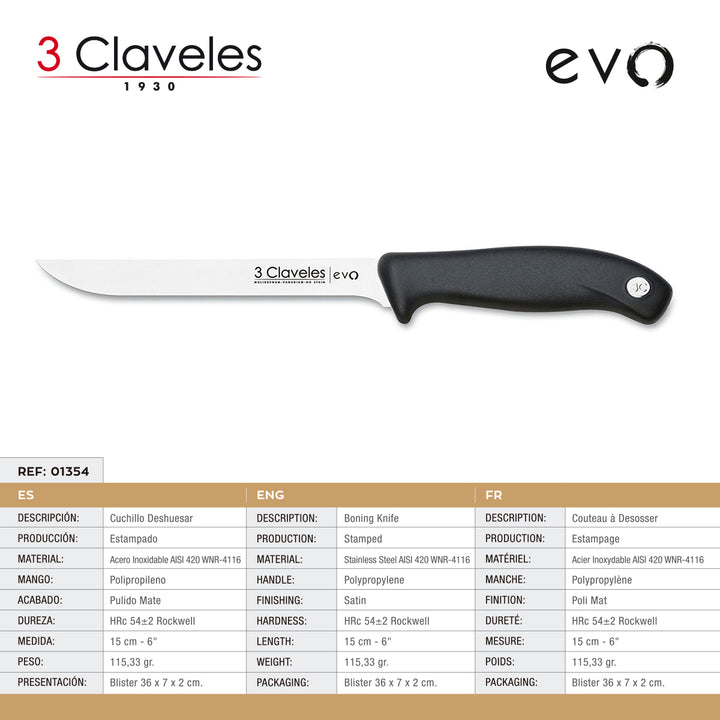 3 Claveles EVO - Kit Profesional de Cuchillo Jamonero Deshuesadores Chaira y Pinzas