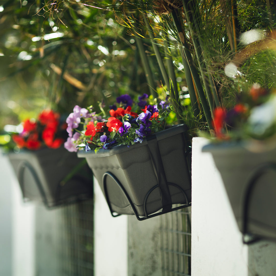 Plastiken P52 - Jardinera Balconera TERRA con Plato y Soporte. Medida 60 x 24 cm 12L. Antracita