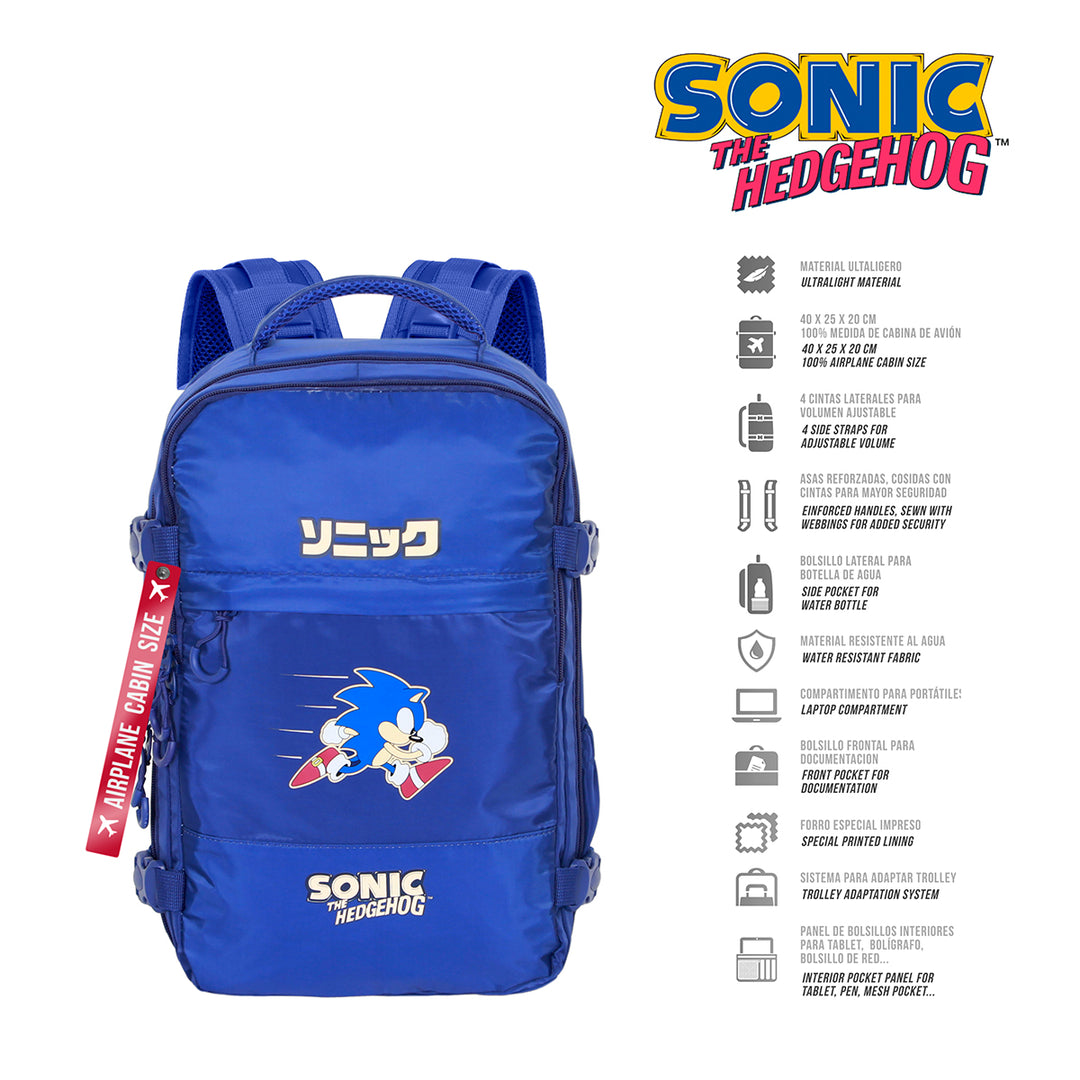 MERCURY - Mochila de Cabina Bajo Asiento Avión. Ligera e Impermeable. Sonic The Hedgehog