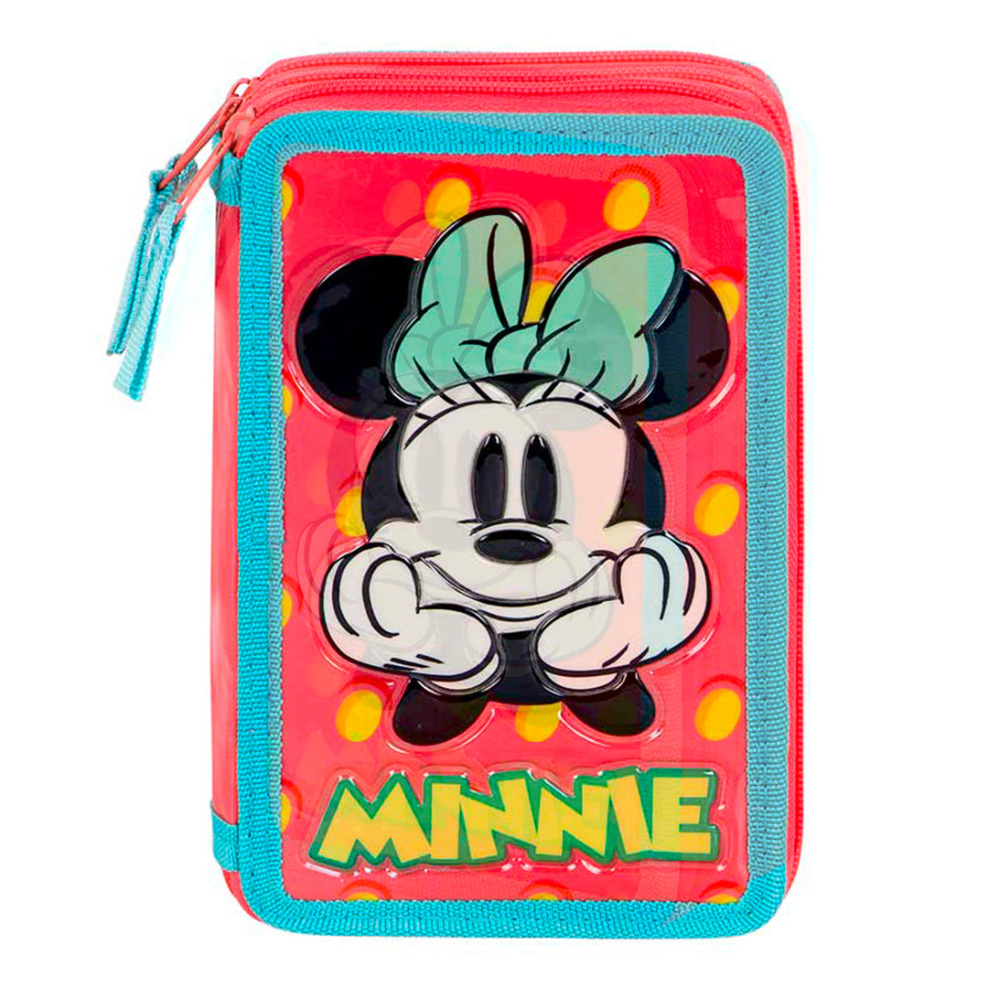 KARACTERMANIA - Estuche Plumier Triple Completo con 44 Piezas. Disney Minnie Mouse