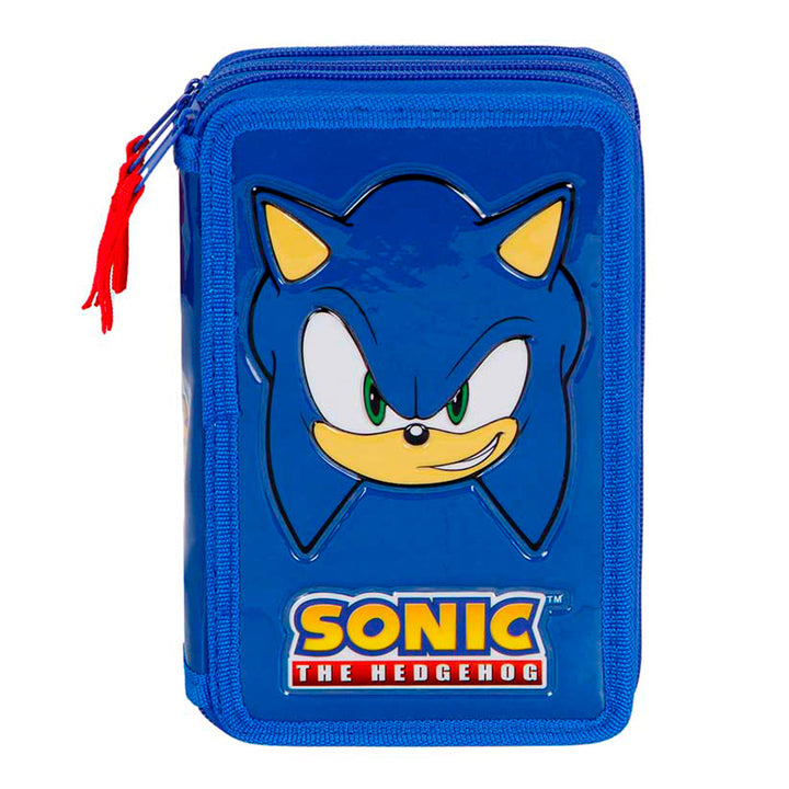 KARACTERMANIA - Estuche Plumier Triple Completo con 44 Piezas. Sonic The Hedgehog