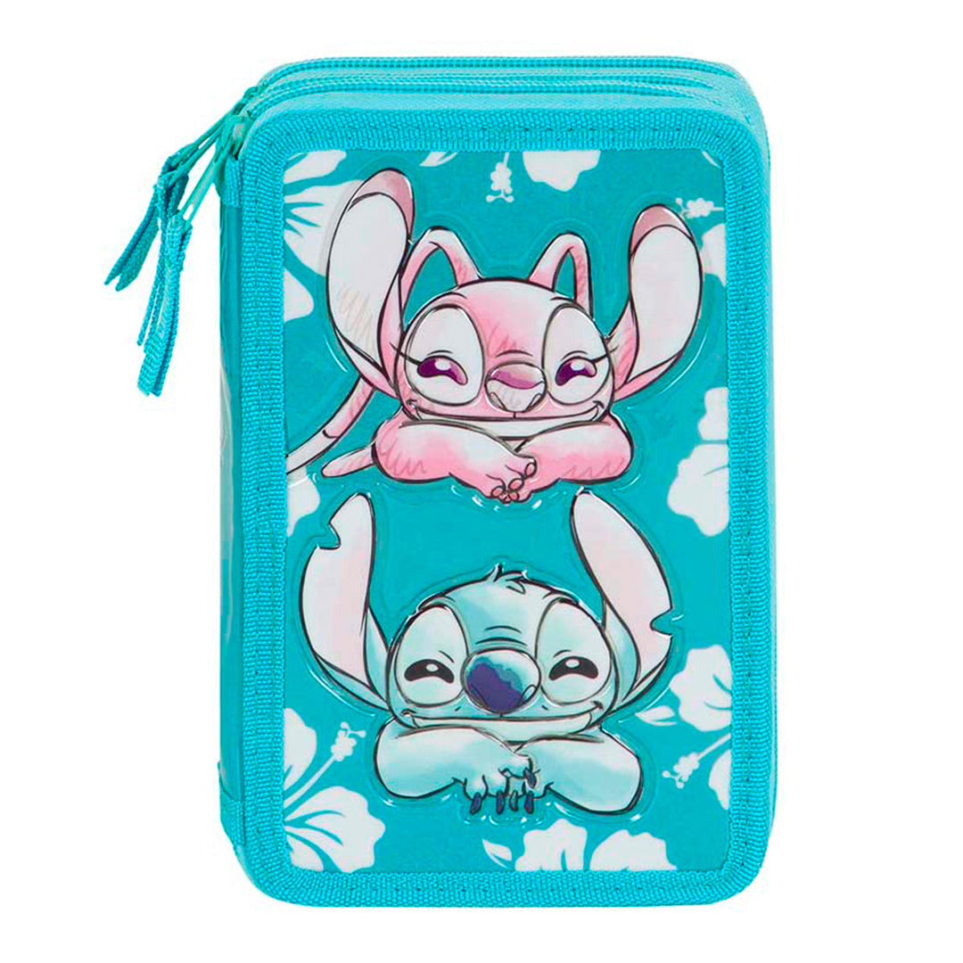 KARACTERMANIA - Estuche Plumier Triple Completo con 44 Piezas. Lilo y Stitch Tropic