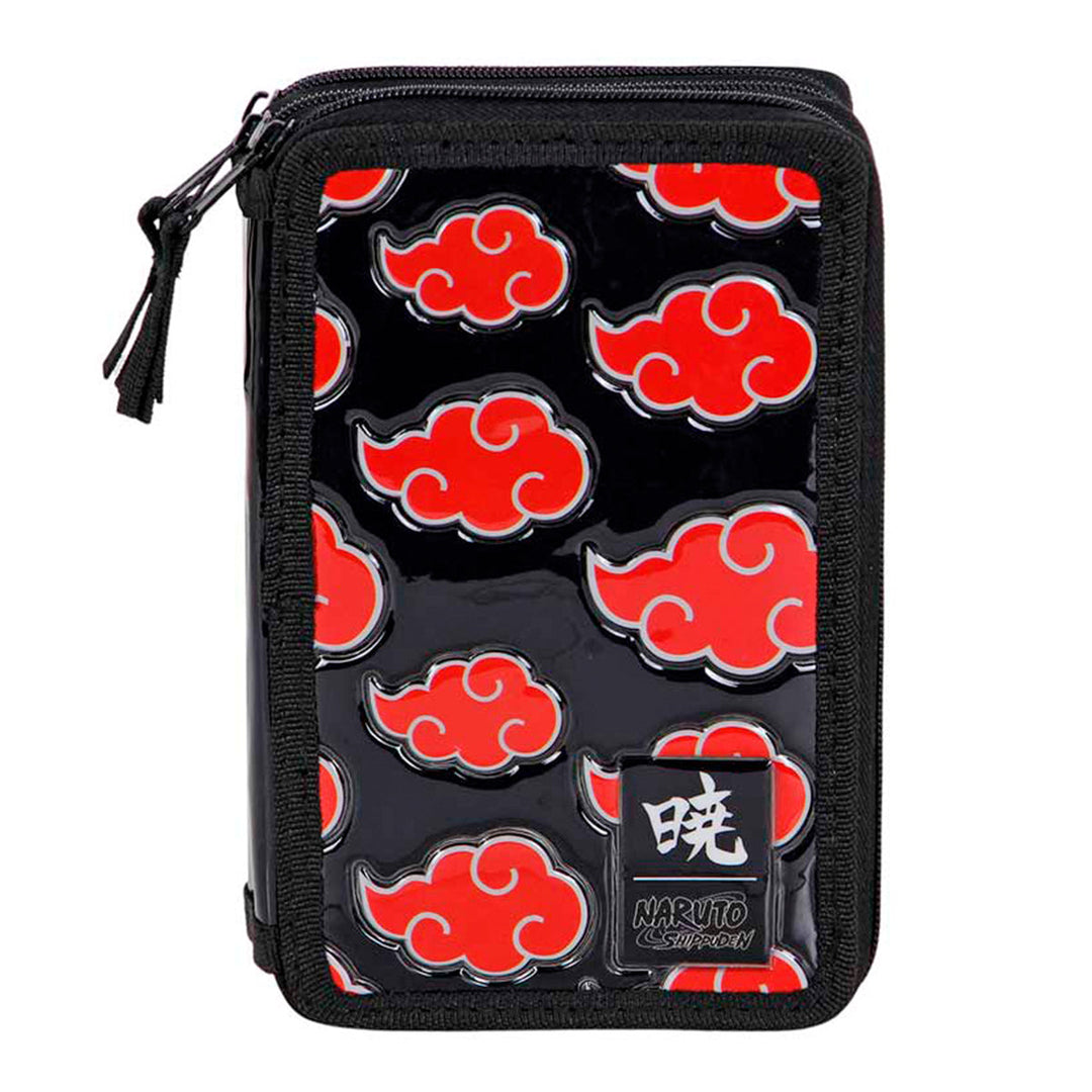 KARACTERMANIA - Estuche Plumier Triple Completo con 44 Piezas. Naruto Clouds Negro