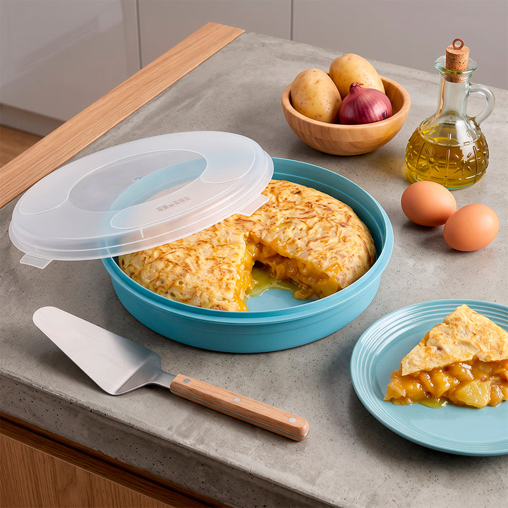 IBILI - Recipiente Porta Tortillas XL y Porta Tartas de 30 cm con Tapa en Plástico PP05. Azul