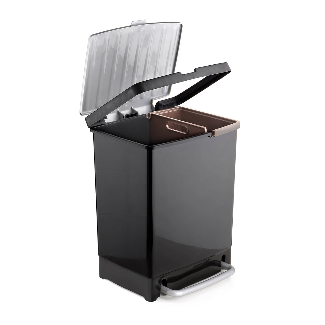 TATAY - Cubo de Basura 25L con 2 compartimentos de 17+8L de Reciclaje con Pedal. Negro