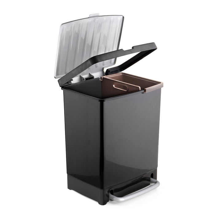 TATAY - Cubo de Basura 25L con 2 compartimentos de 17+8L de Reciclaje con Pedal. Negro
