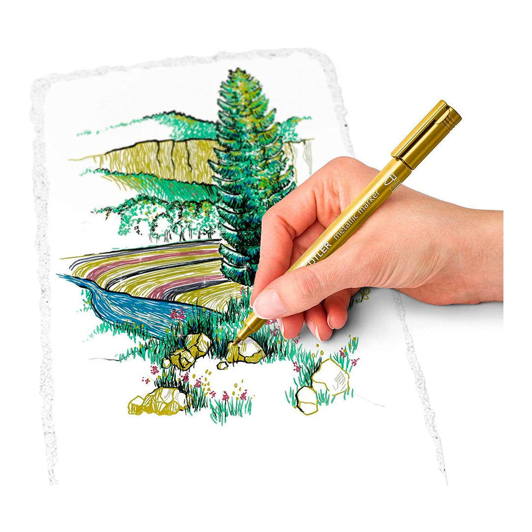 STAEDTLER - Blíster con 2 Rotuladores Metálicos de Punta Fina. Plateado y Dorado