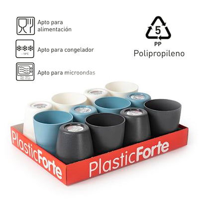 Plastic Forte Classic  - Set de 6 Vasos de Agua de 400 ml Reutilizables. Ideal Fiestas. Blanco