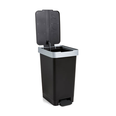 TATAY Smart - Cubo de basura 25L con Doble Apertura, Pedal Retráctil y Manual. Negro