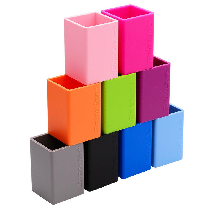 COLORLINE - Cubilete Porta Lápices Cuadrado en Silicona Ultra Suave. Azul Claro