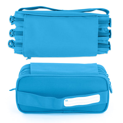 ColePack Pro - Estuche Triple de 3 Cremalleras con Material Escolar Incluido. Azul Claro