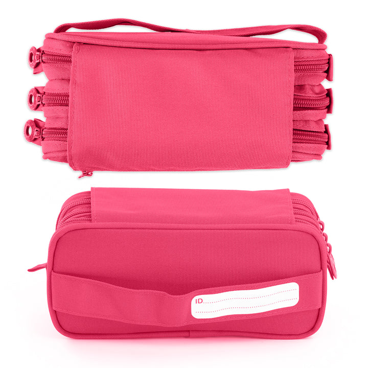 ColePack Pro - Estuche Triple de 3 Cremalleras con Material Escolar Incluido. Fucsia