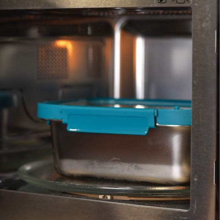 Lacor Etern - Recipiente Rectangular de Acero Inoxidable y Tapa de Cristal Apto Microondas