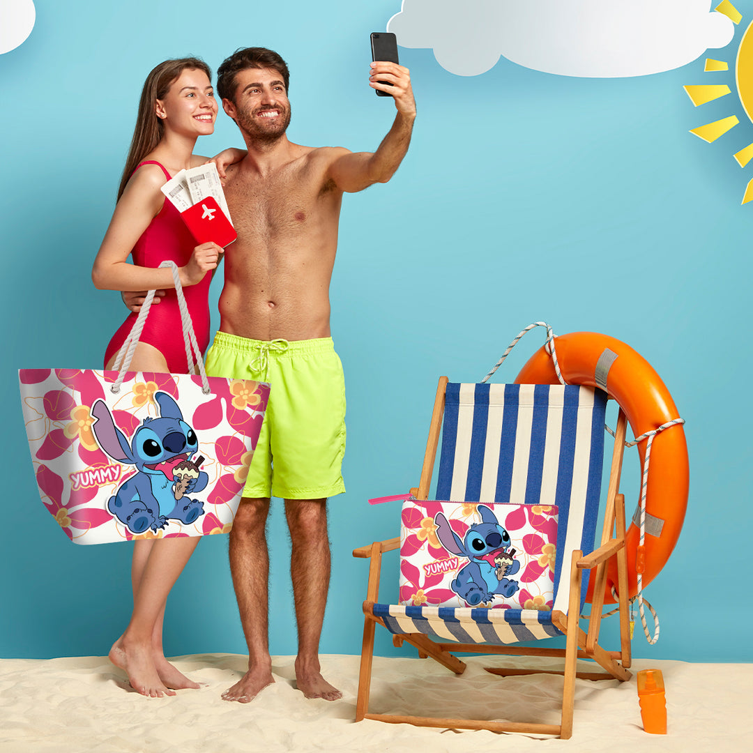 KARACTERMANIA - Bolsa de Playa con Asas y Cierre de Cremallera. Lilo y Stitch Ice Cream