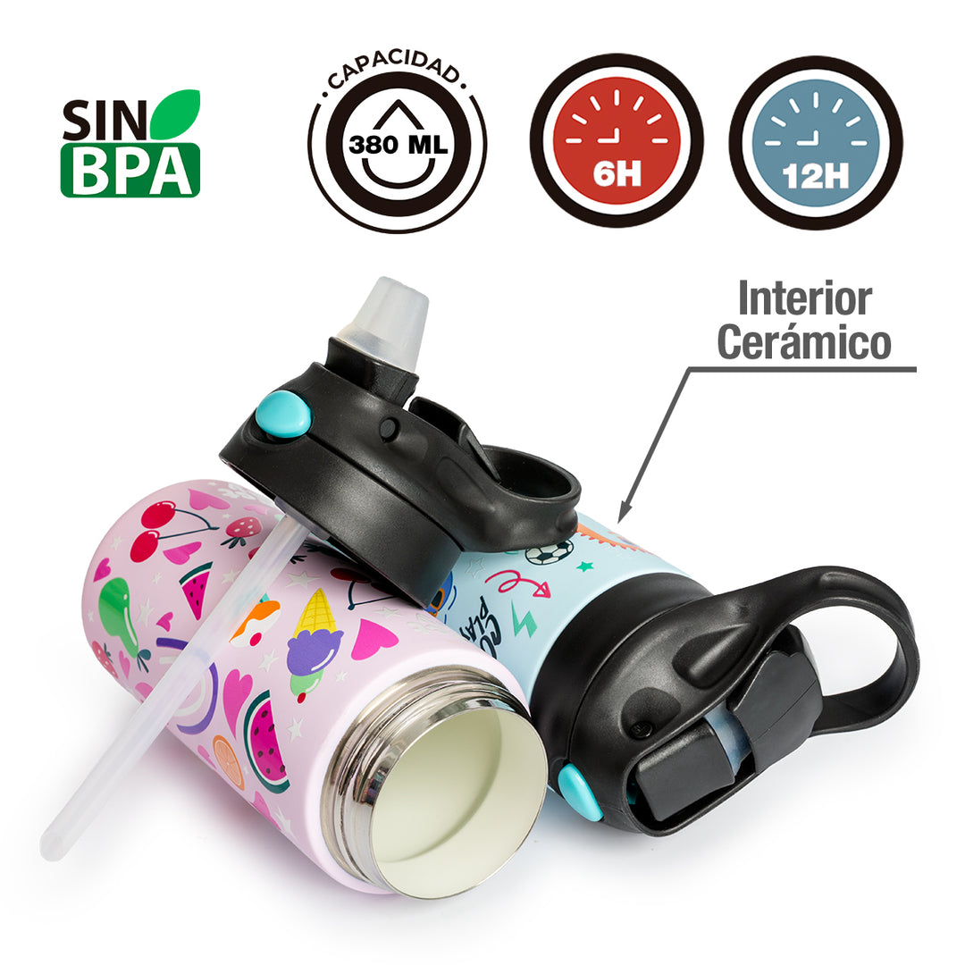 Grafoplas Kids - Botella Térmica Reutilizable de 0.38L Acero con Interior Cerámico