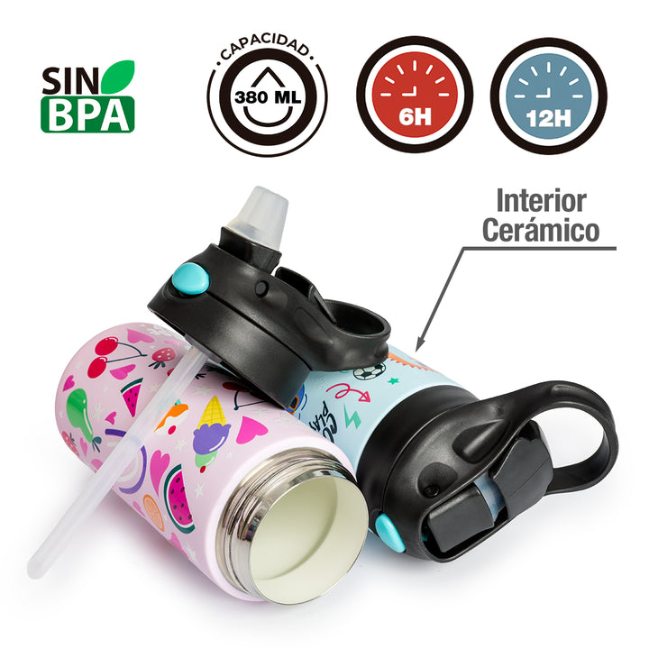 Grafoplas Kids - Botella Térmica Reutilizable de 0.38L Acero con Interior Cerámico