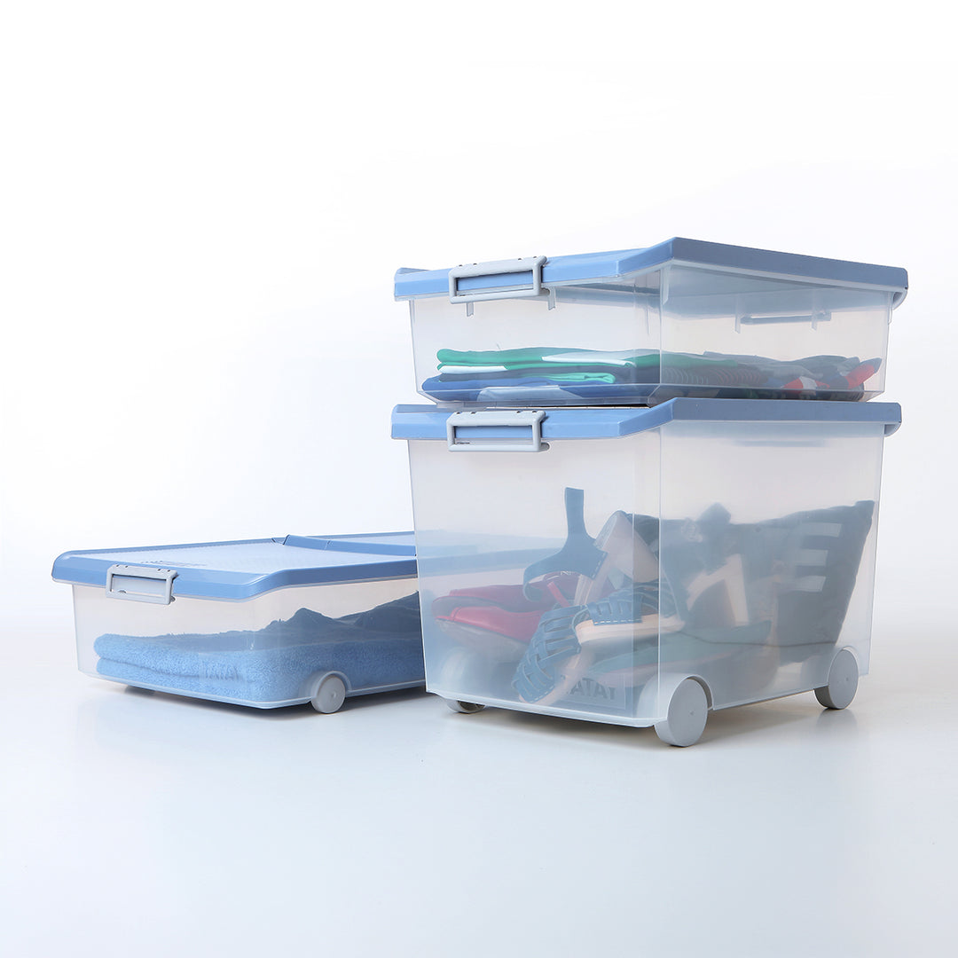 TATAY - Caja de Ordenación Multiusos de 60L con Cierre Hermético, Ruedas y Asas. Gris