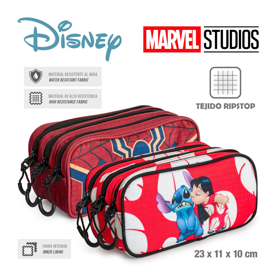 MARVEL Spiderman Drop - Estuche Escolar Triple Portatodo Tres Cremalleras TRICK FAN Rojo