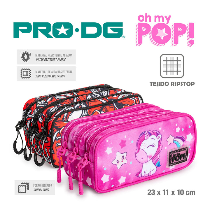 OH MY POP! Daydream - Estuche Escolar Triple Portatodo Tres Cremalleras TRICK FAN Rosa