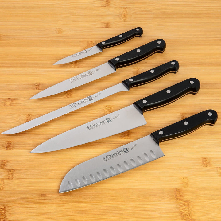 3 Claveles Uniblock - Cuchillo Cocinero Profesional 10 cm Acero Inoxidable. Mango POM