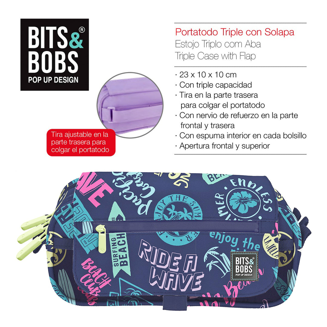 ColePack Design - Estuche Triple de 3 Cremalleras con Material Escolar Incluido. Beach