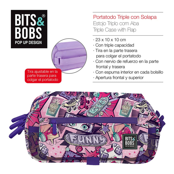 Grafoplás Design - Estuche Portatodo Triple con Solapa para Material Escolar. Manga