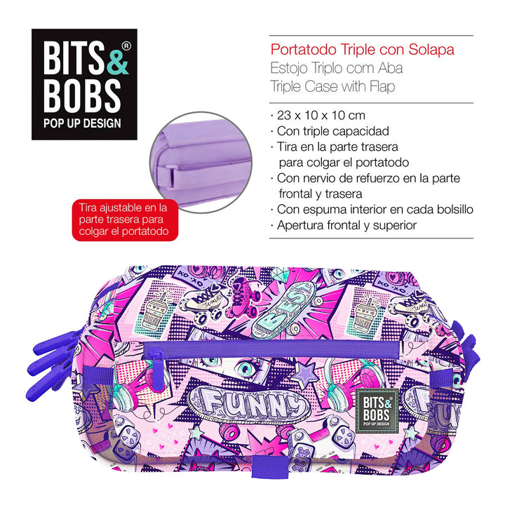 ColePack Design - Estuche Triple de 3 Cremalleras con Material Escolar Incluido. Manga