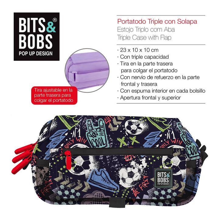 Grafoplás Design - Estuche Portatodo Triple con Solapa para Material Escolar. Match