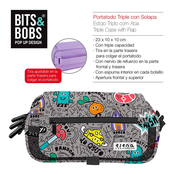 Grafoplás Design - Estuche Portatodo Triple con Solapa para Material Escolar. Random