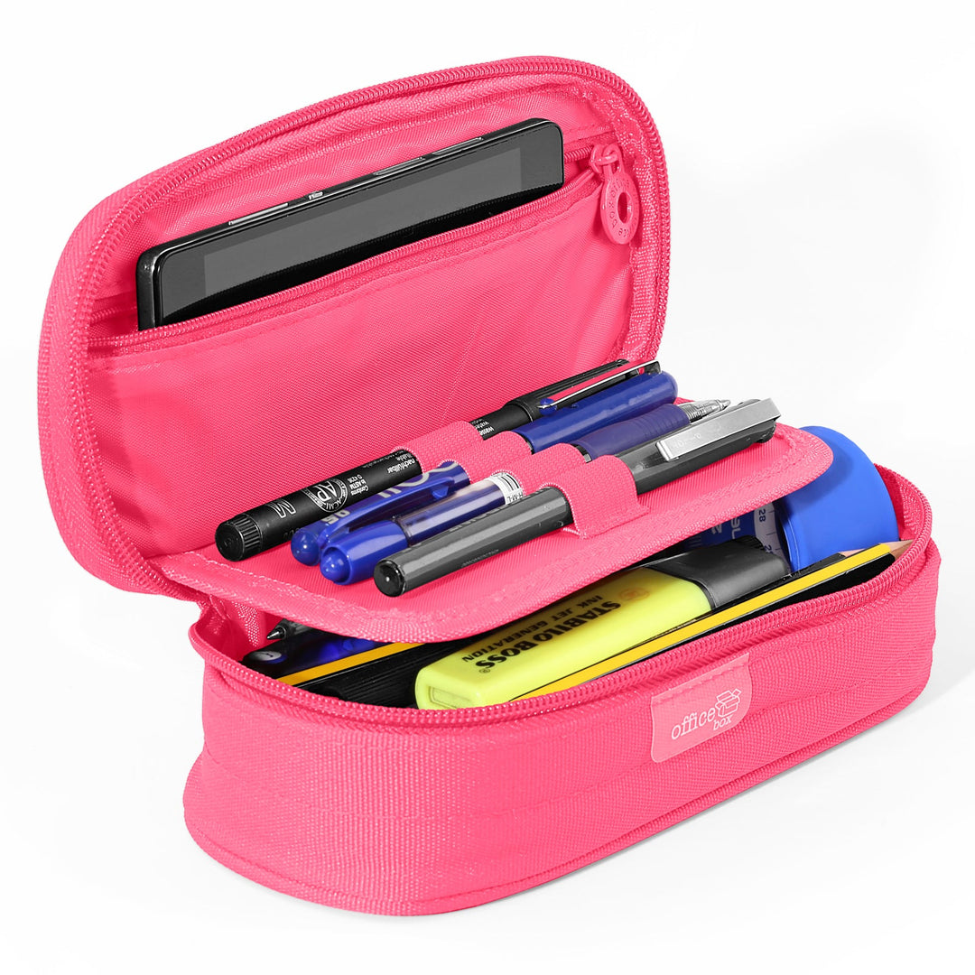 Mega - Estuche Portatodo Escolar Ovalado Multiuso con Solapa. Fucsia