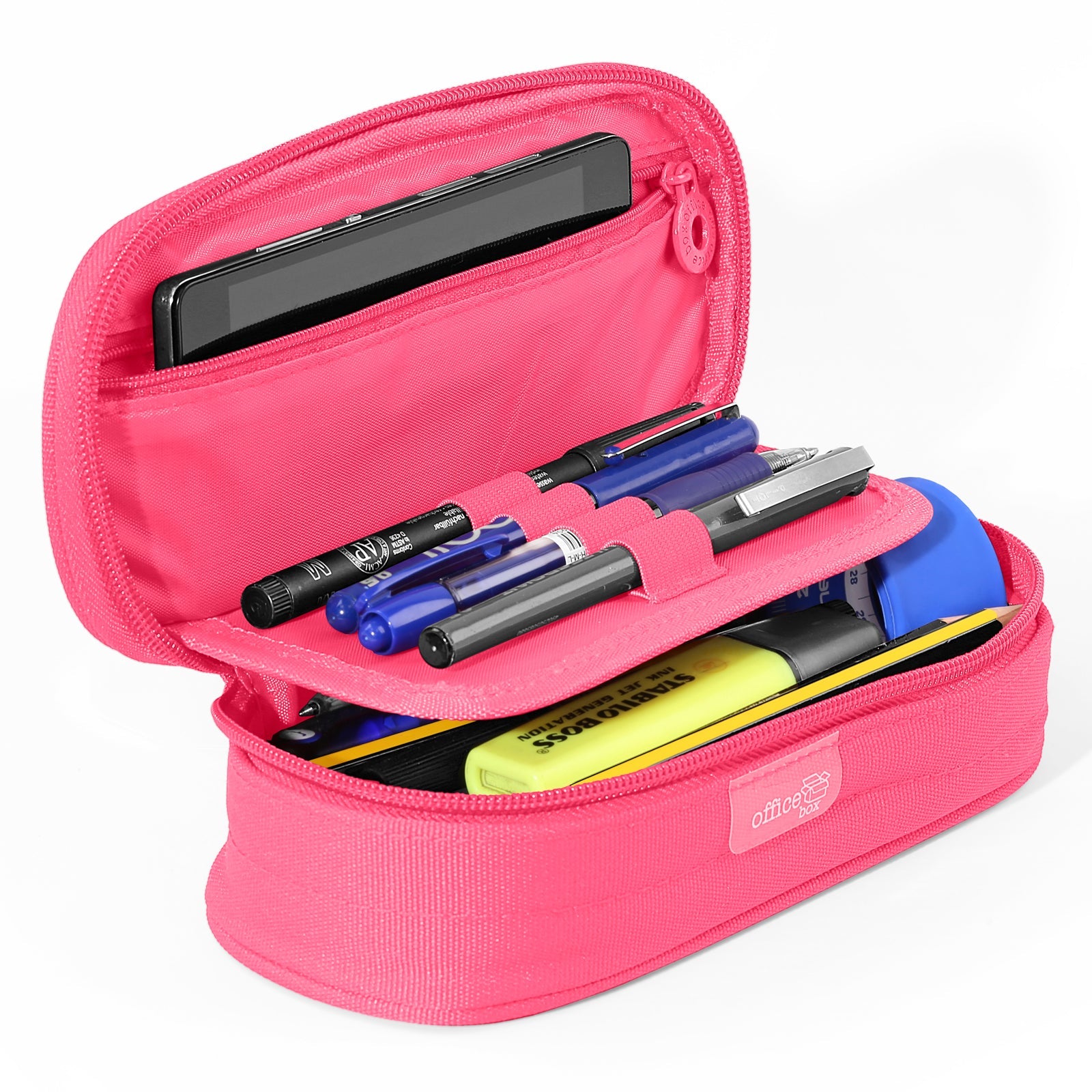 Mega - Estuche Portatodo Escolar Ovalado Multiuso con Solapa. Fucsia