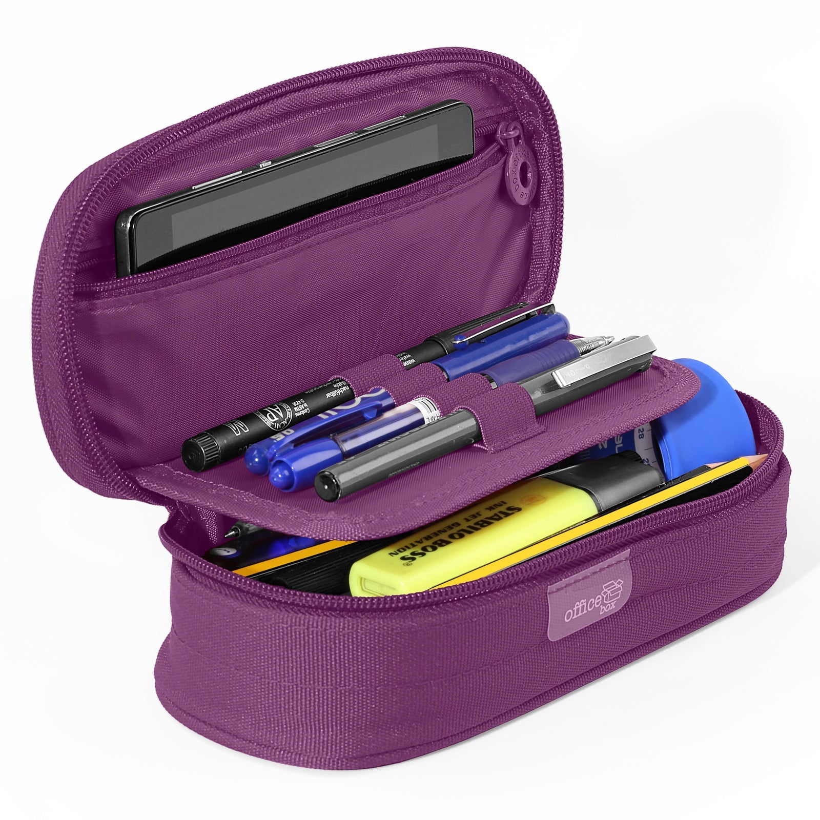 Mega - Estuche Portatodo Escolar Ovalado Multiuso con Solapa. Morado