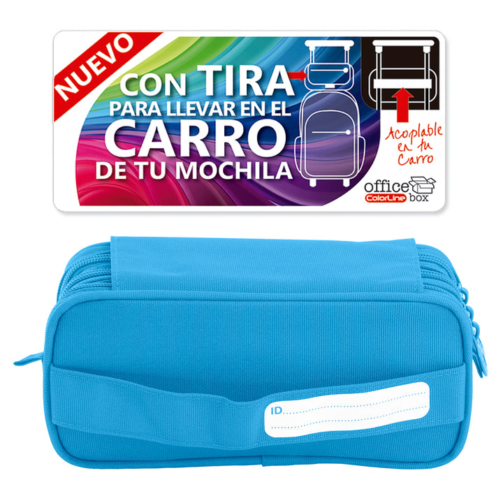 ColePack Eco - Estuche Triple de 3 Cremalleras con Material Escolar Incluido. Azul Claro