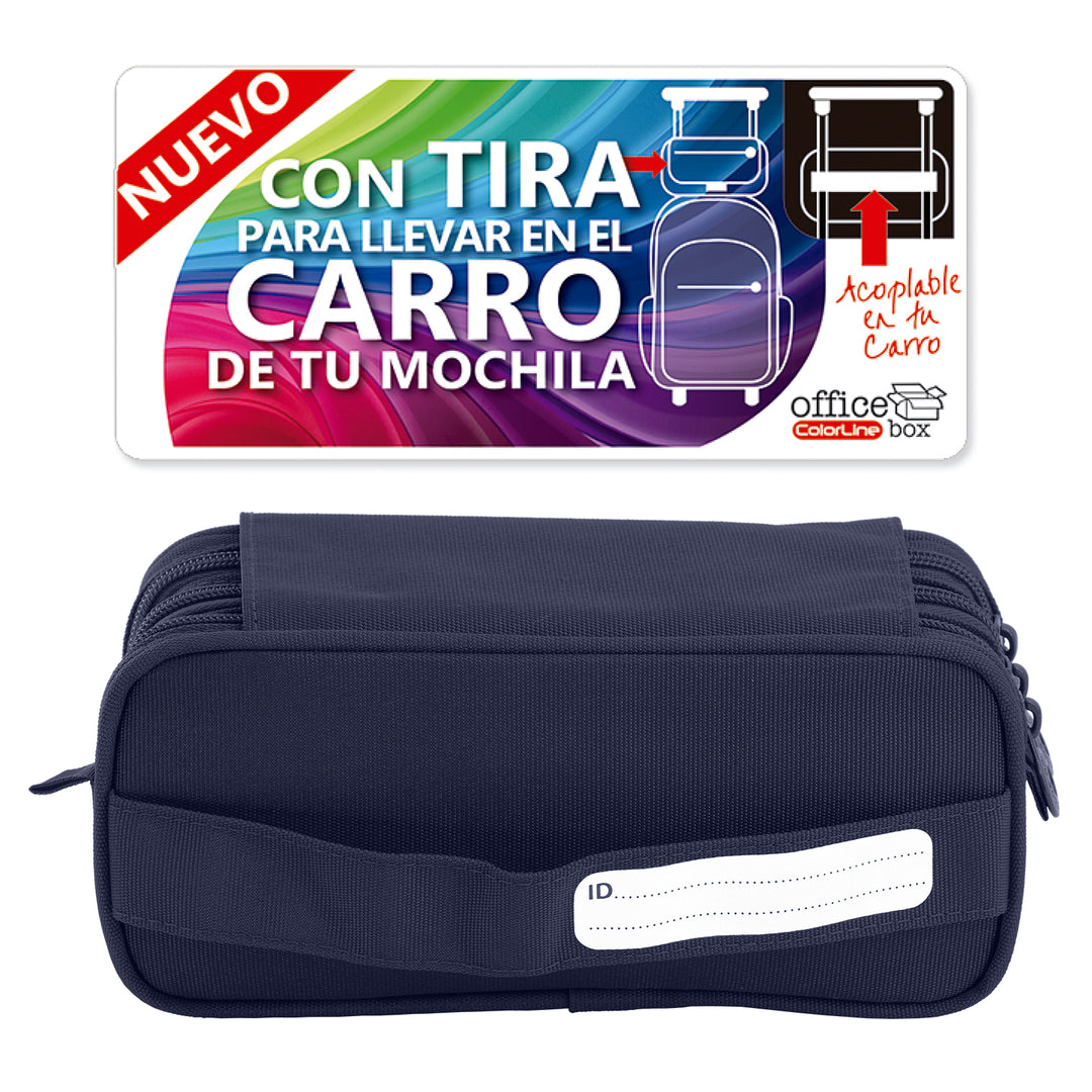 ColePack Eco - Estuche Triple de 3 Cremalleras con Material Escolar Incluido. Azul Marino