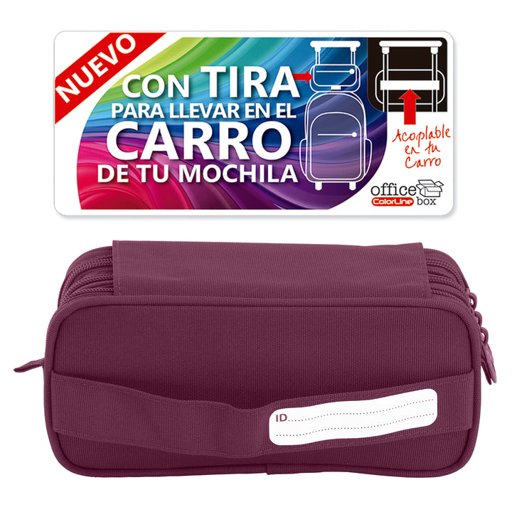 ColePack Eco - Estuche Triple de 3 Cremalleras con Material Escolar Incluido. Morado