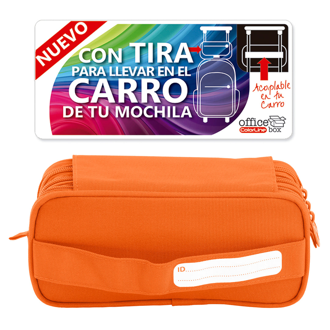 ColePack Eco - Estuche Triple de 3 Cremalleras con Material Escolar Incluido. Naranja