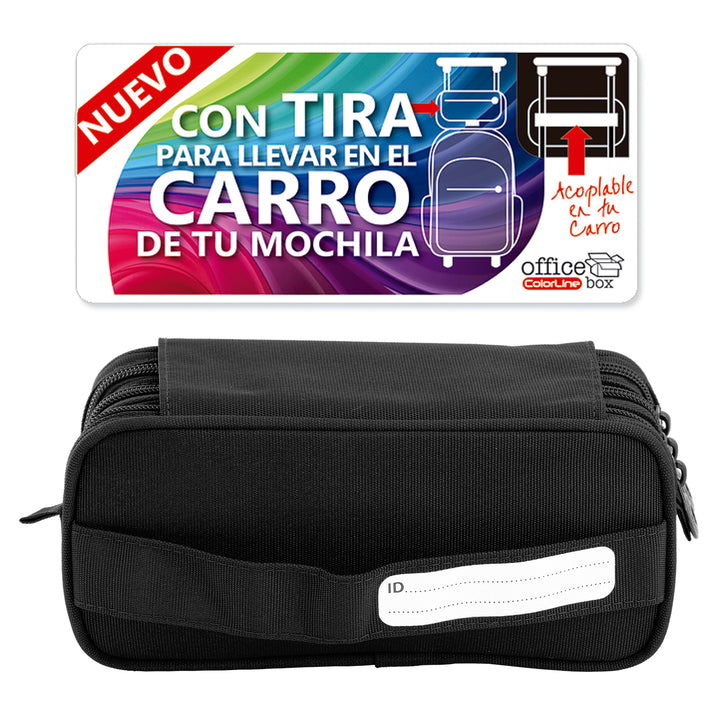 ColePack Eco - Estuche Triple de 3 Cremalleras con Material Escolar Incluido. Negro