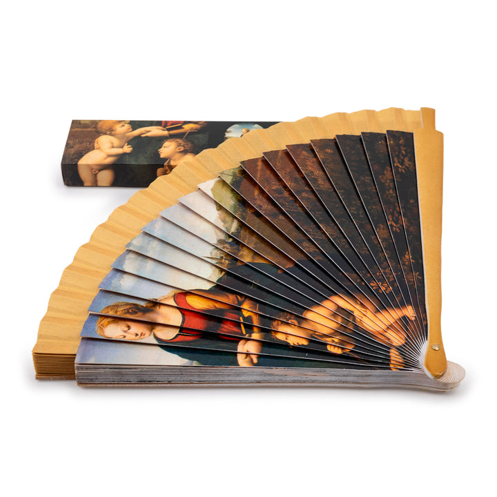 JAVIER Rafael Sanzio - Pack de 2 Abanicos de 23 cm con Varillas de Madera Estampada y Tela