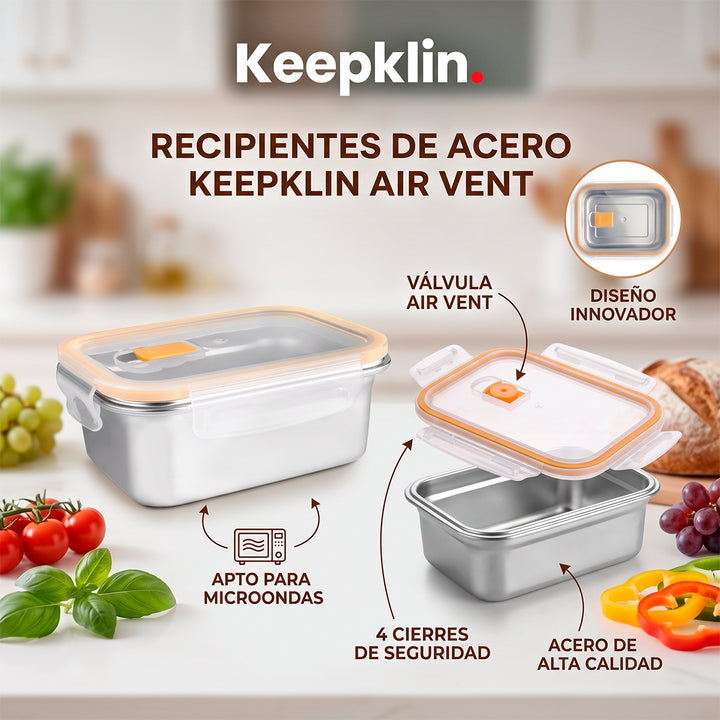 IBILI Keepklin Air Vent - Recipiente Rectangular en Acero Inoxidable Apto Microondas