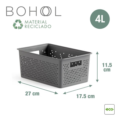 TATAY Bohol - Set 4 Cajas Organizadoras 20L+12L+4L+4L en Plástico Reciclado. Gris Antracita