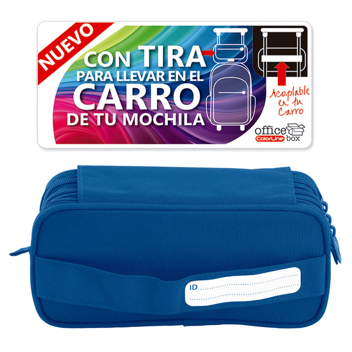 ColePack Eco - Estuche Triple de 3 Cremalleras con Material Escolar Incluido. Azul Oscuro