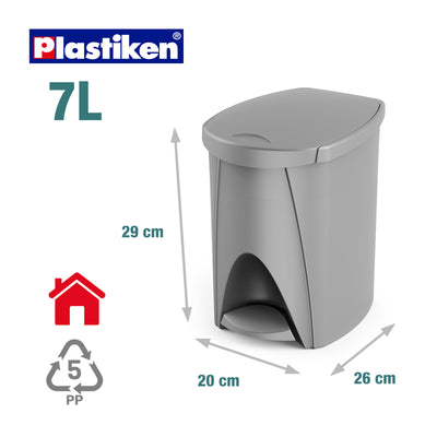 Plastiken Nature - Cubo de Basura Pequeño 7L con Pedal para Baño. Plata