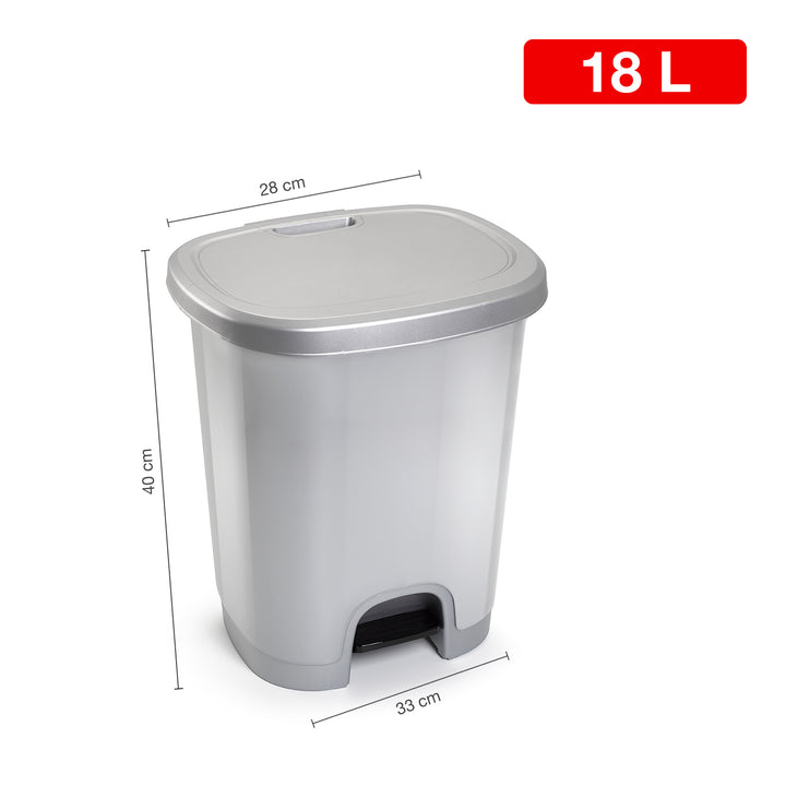 Plastic Forte - Cubo de Basura 18L con Apertura de Pedal. Plata